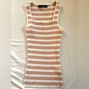Merokeety Women's Striped Tan and White Ribbed Tank Top